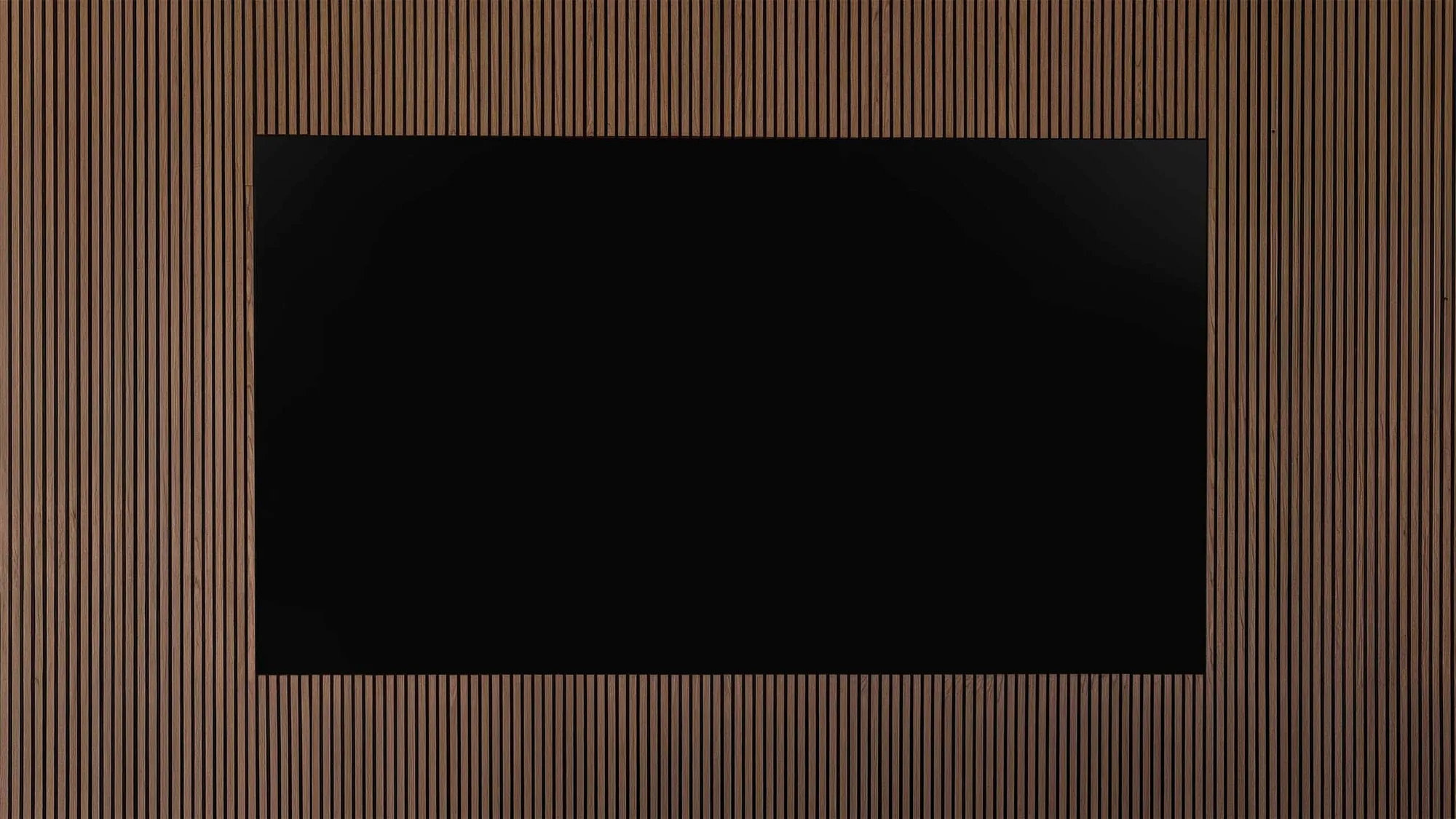 Warm vertical wood slat wall with the wide display in use